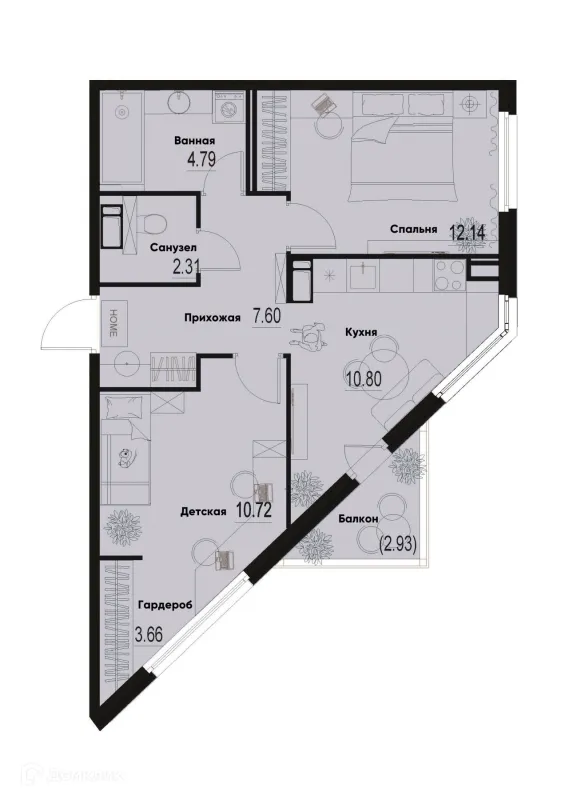 Планировка 2 комн. в ЖК ID Murino III (Ай ди Мурино III)