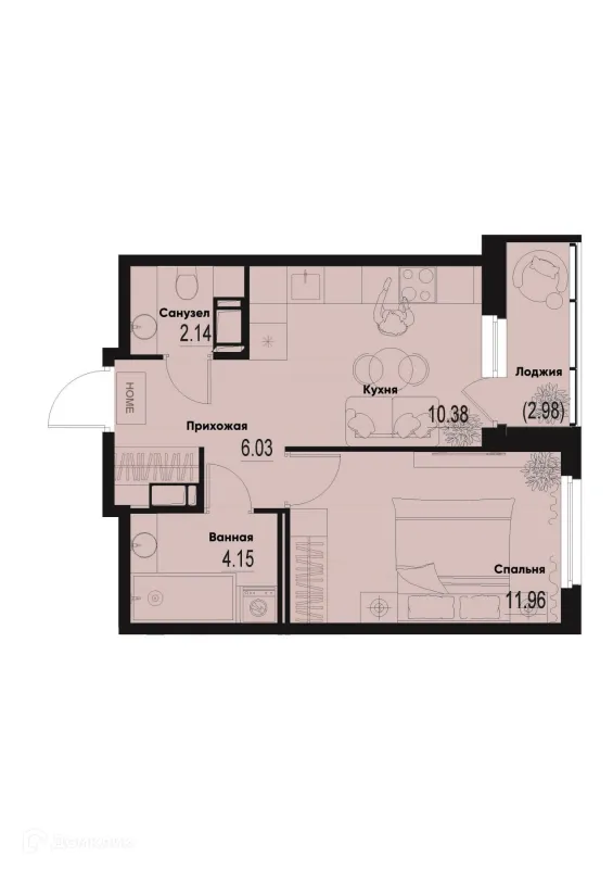 Планировка 1 комн. в ЖК ID Murino III (Ай ди Мурино III)