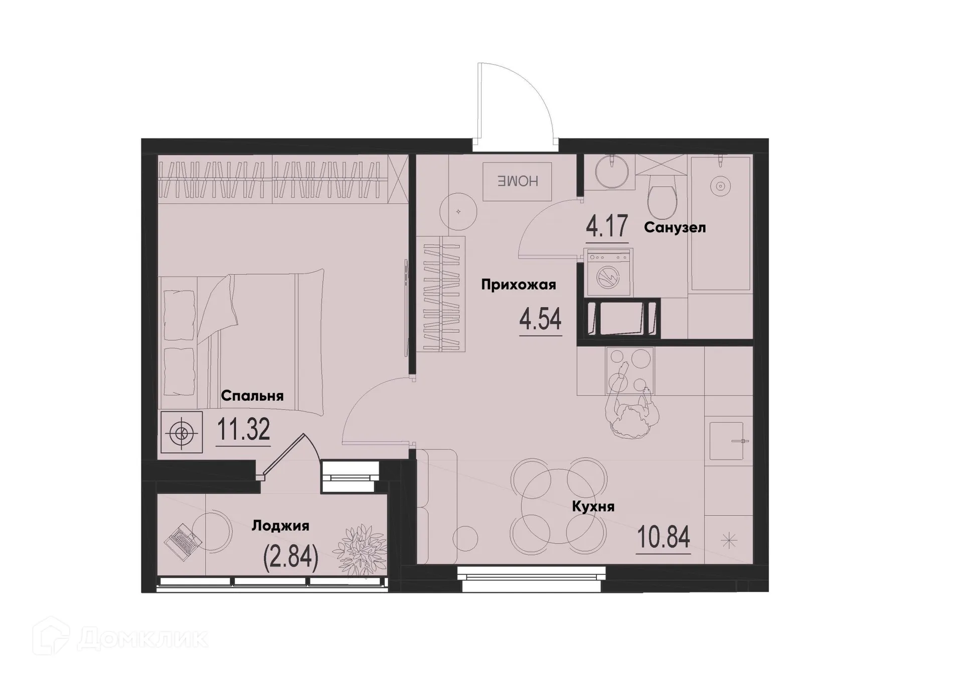 Планировка 1-комнатной квартиры 32.29 м² в ЖК ID Murino III (Ай ди Мурино III), г. Мурино — фото 1