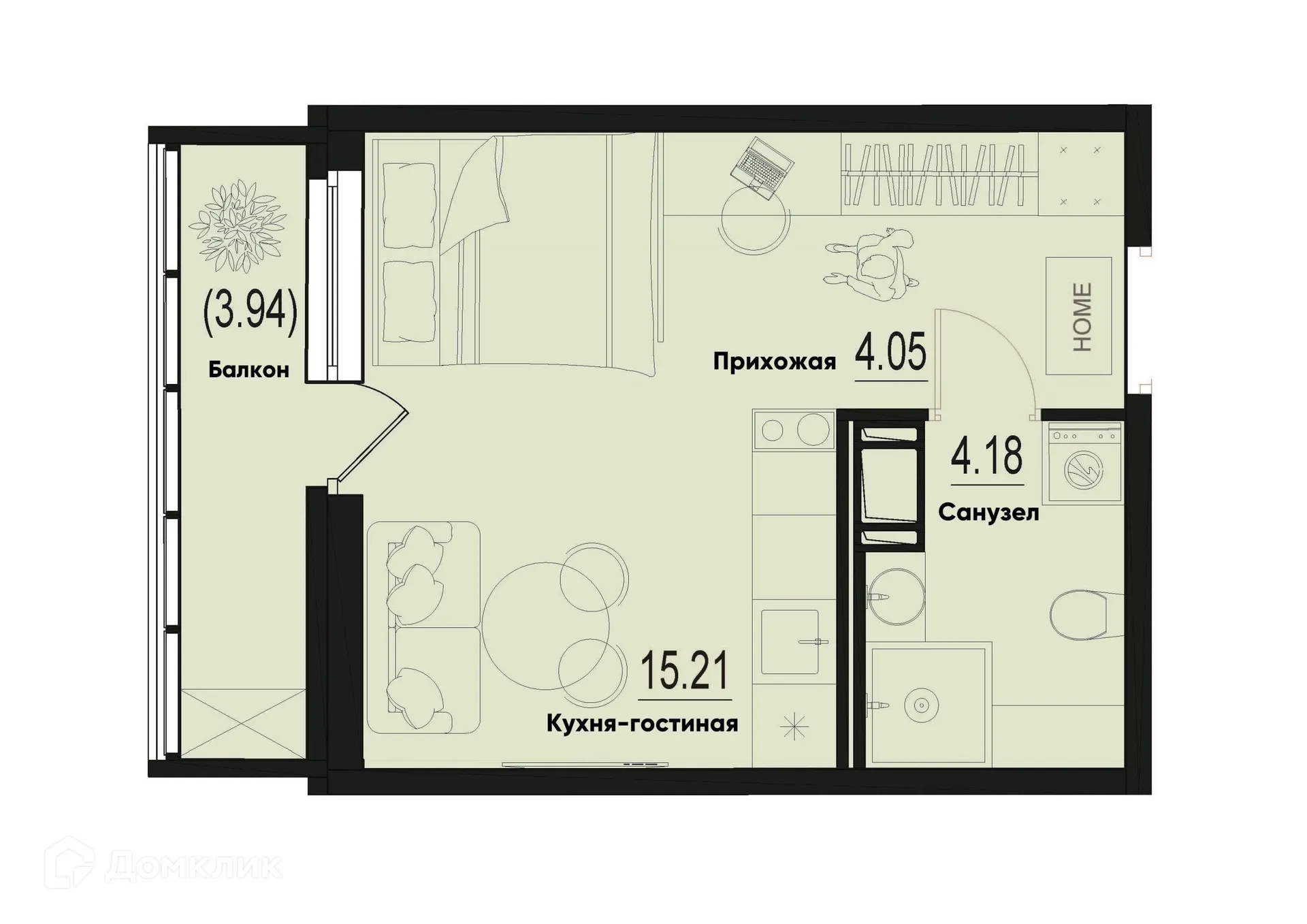 Планировка студии квартиры 24.62 м² в ЖК ID Murino III (Ай ди Мурино III), г. Мурино — фото 1