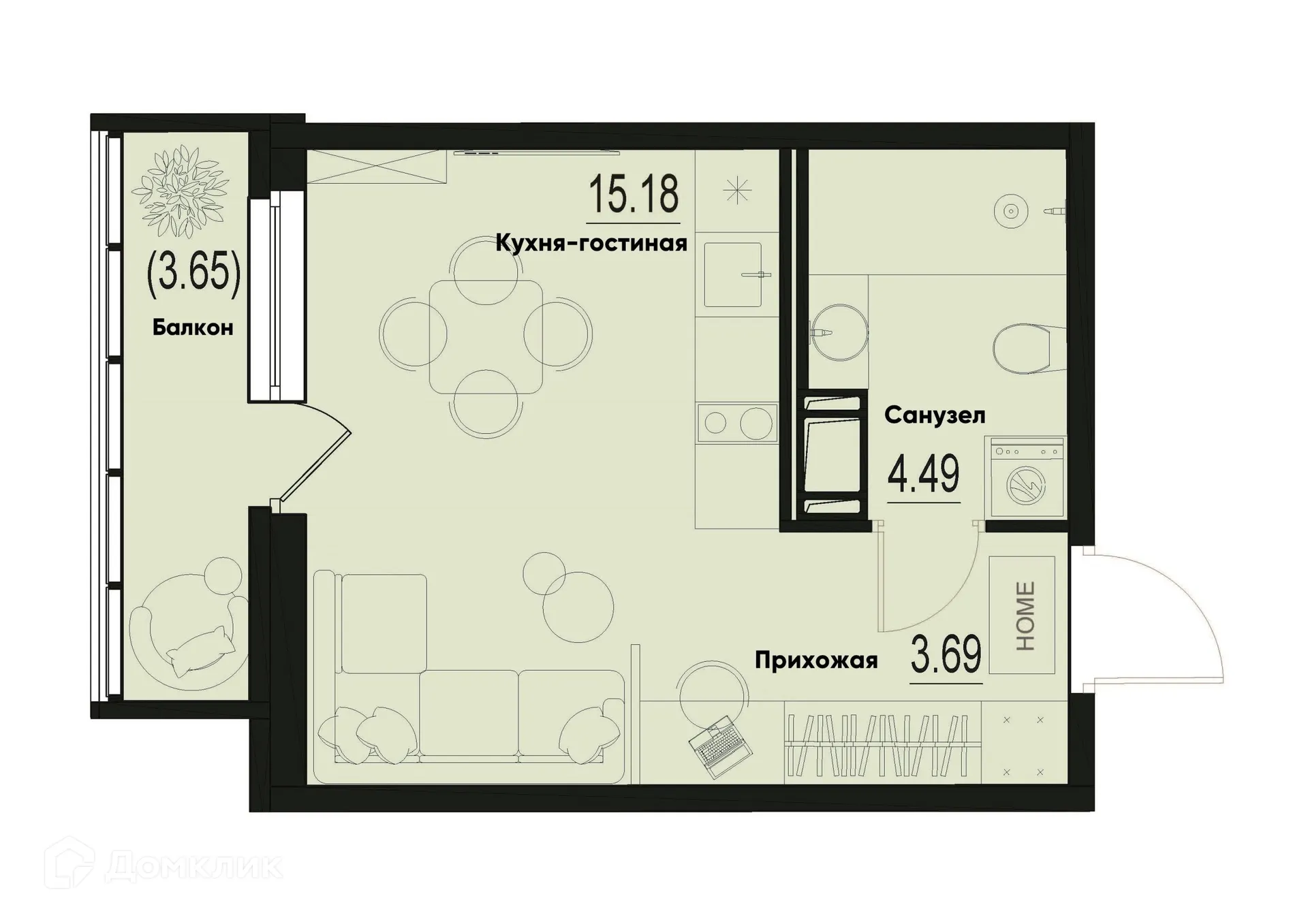 Планировка студии квартиры 24.45 м² в ЖК ID Murino III (Ай ди Мурино III), г. Мурино — фото 1