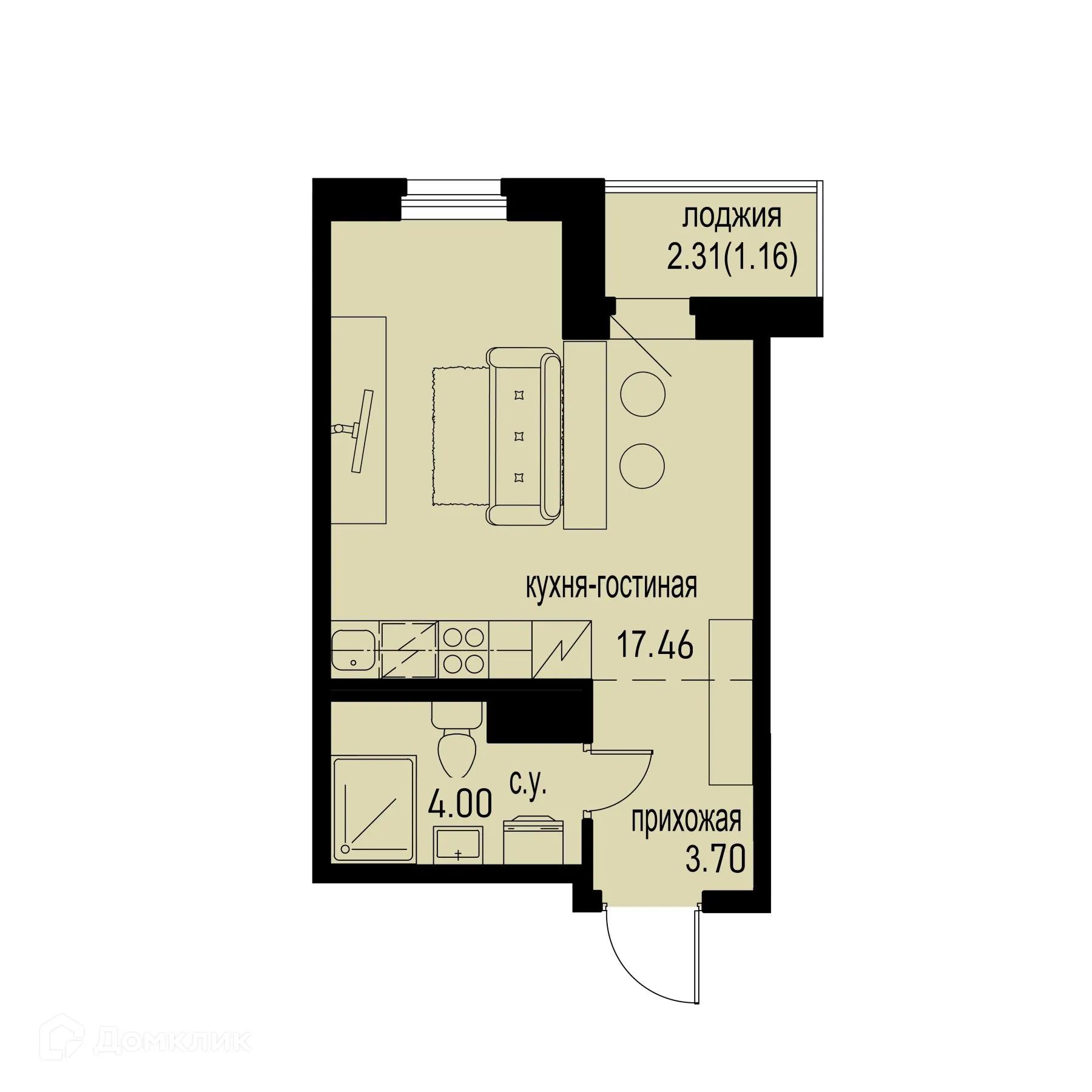 Планировка студии квартиры 26.32 м² в ЖК ID Murino III (Ай ди Мурино III), г. Мурино — фото 1