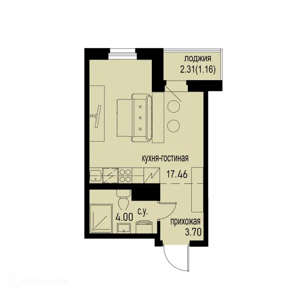 Планировка Студия в ЖК ID Murino III (Ай ди Мурино III)