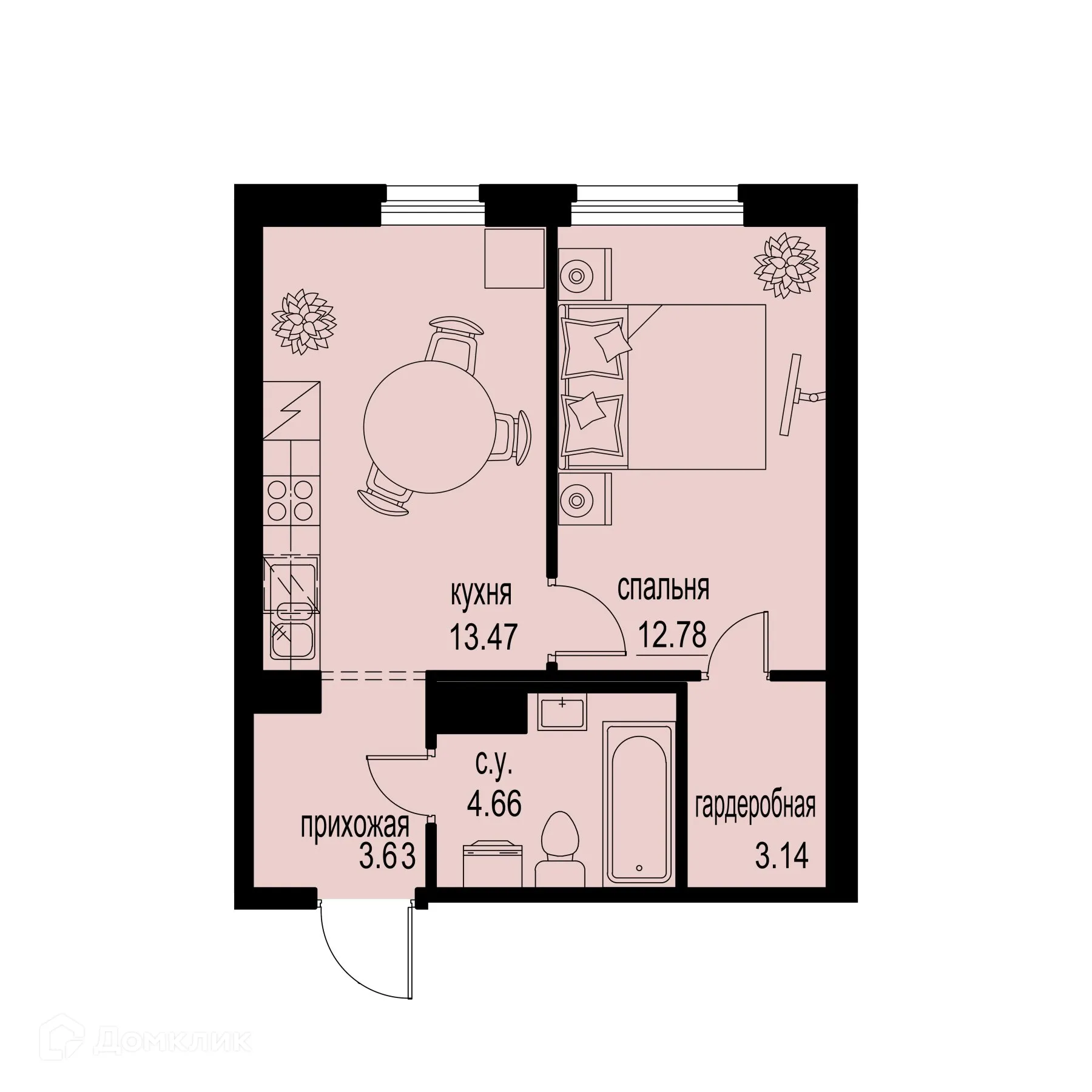 Планировка 1-комнатной квартиры 37.68 м² в ЖК ID Murino III (Ай ди Мурино III), г. Мурино — фото 1