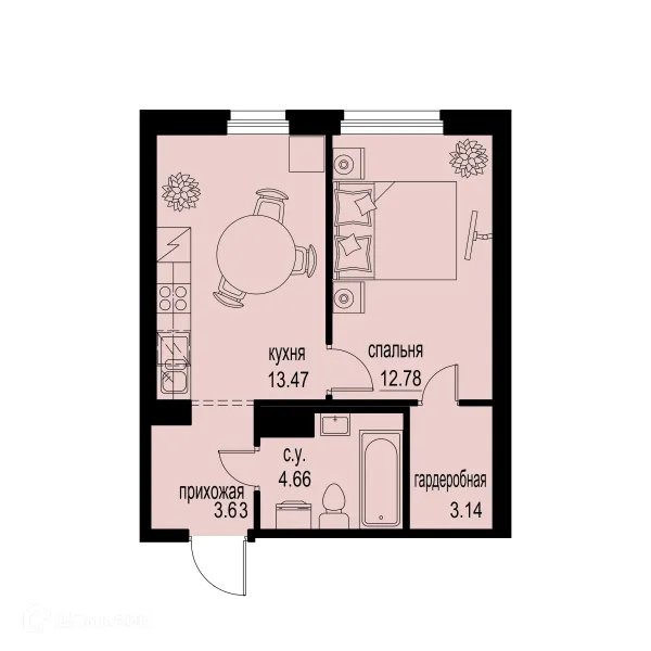Планировка 1 комн. в ЖК ID Murino III (Ай ди Мурино III)