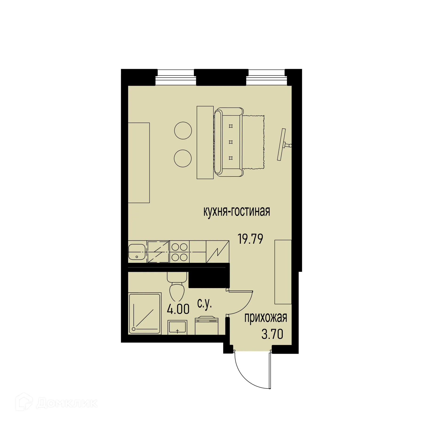 Планировка студии квартиры 27.49 м² в ЖК ID Murino III (Ай ди Мурино III), г. Мурино — фото 1