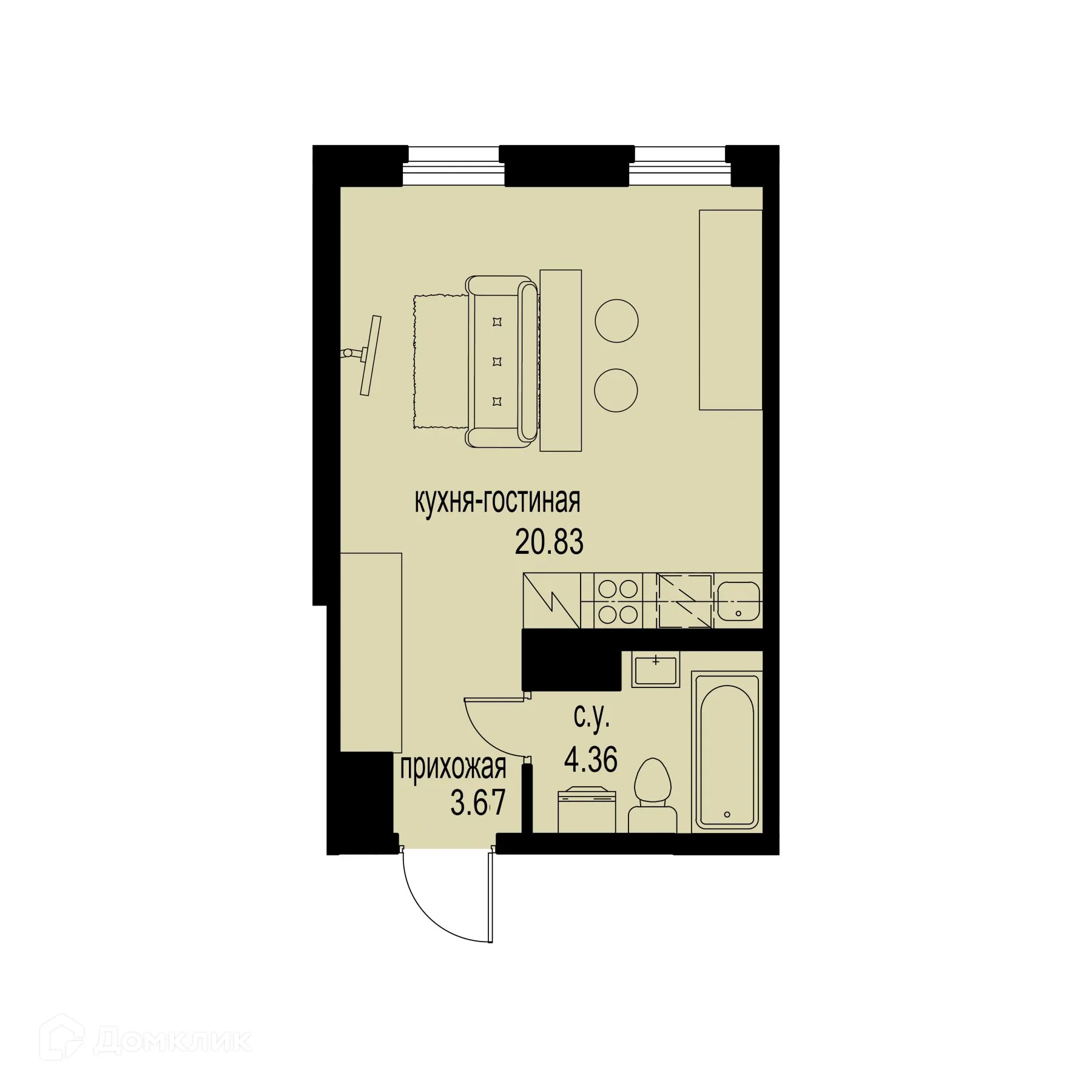 Планировка студии квартиры 28.86 м² в ЖК ID Murino III (Ай ди Мурино III), г. Мурино — фото 1