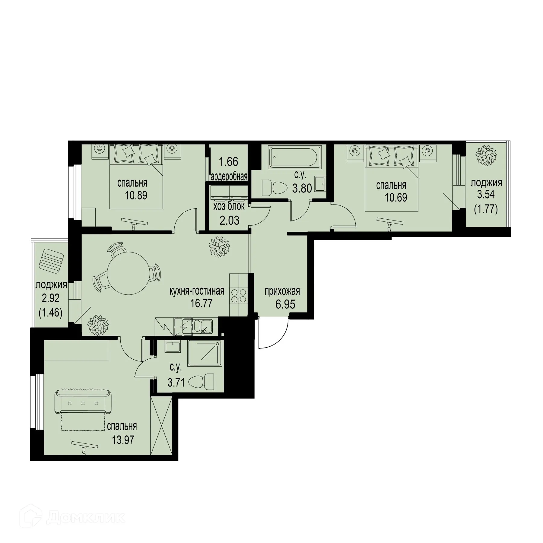 Планировка 3-комнатной квартиры 73.7 м² в ЖК ID Murino III (Ай ди Мурино III), г. Мурино — фото 1