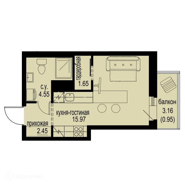Планировка Студия в ЖК ID Murino III (Ай ди Мурино III)