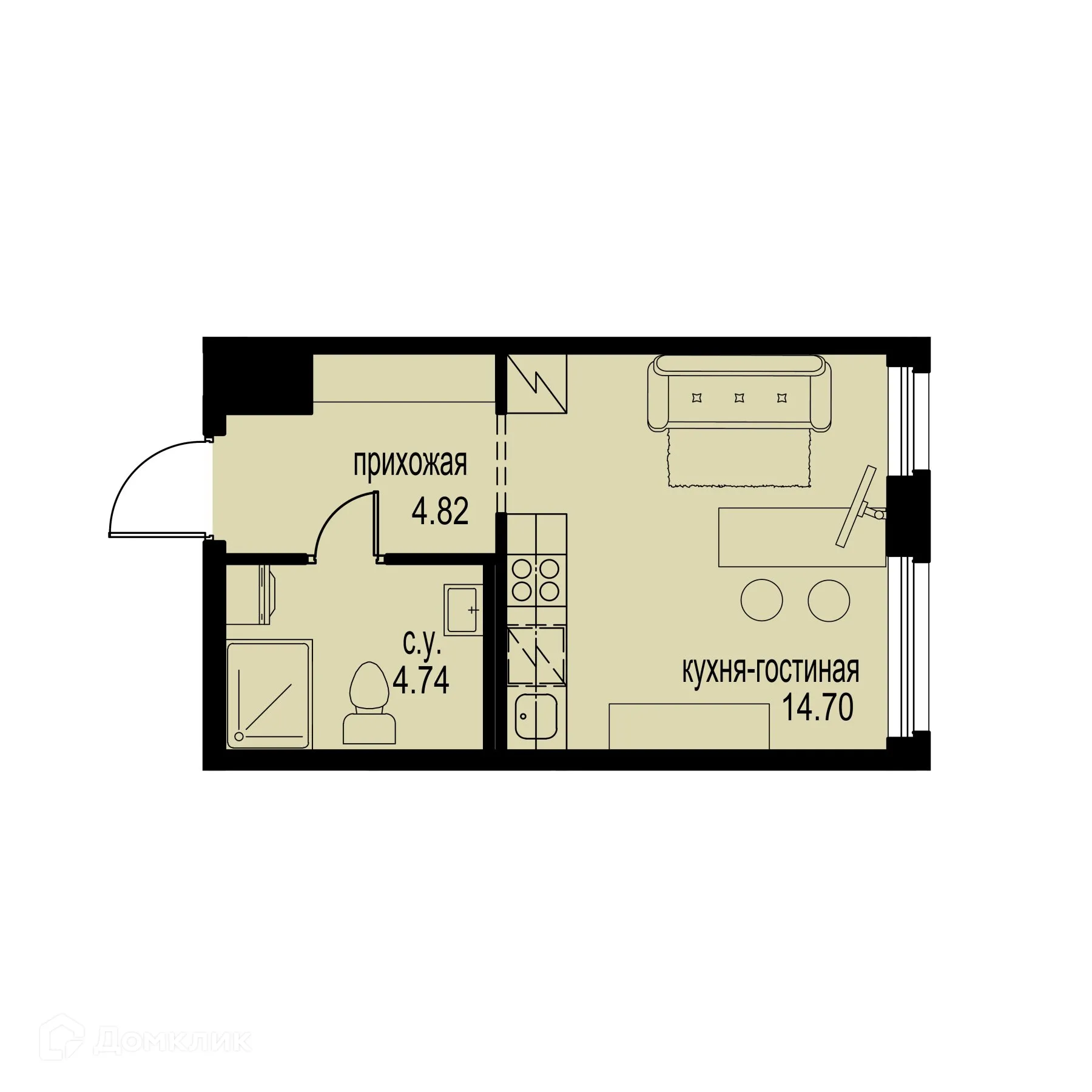 Планировка студии квартиры 24.26 м² в ЖК ID Murino III (Ай ди Мурино III), г. Мурино — фото 1