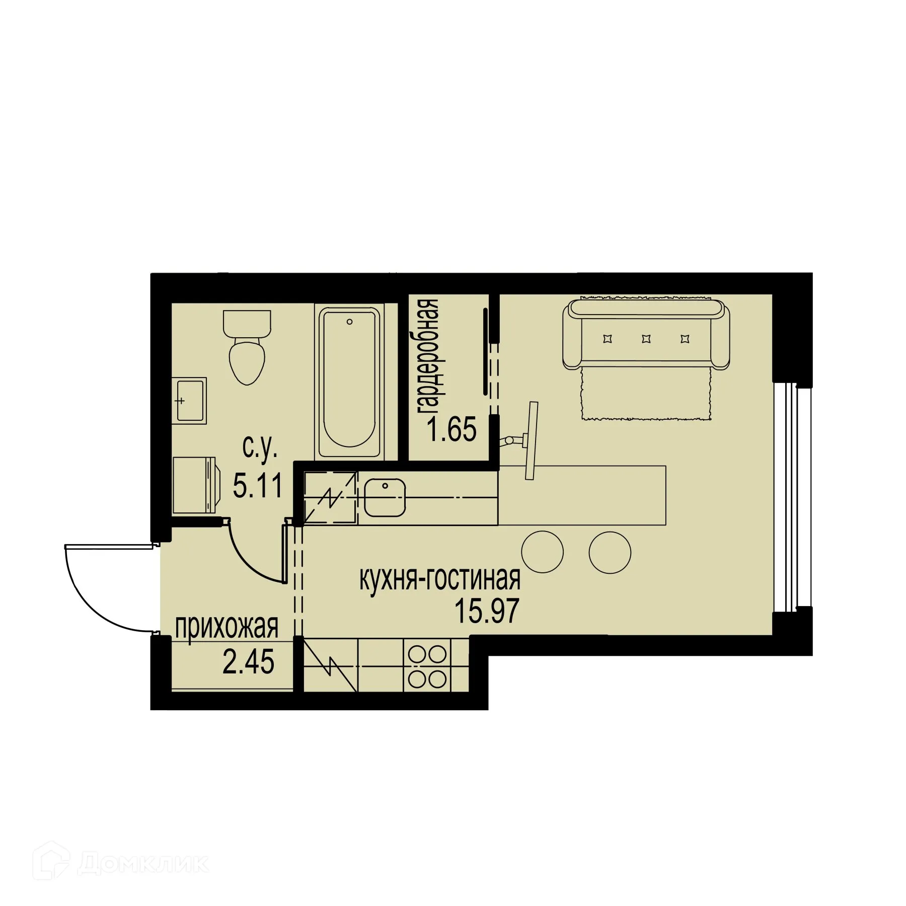 Планировка студии квартиры 25.18 м² в ЖК ID Murino III (Ай ди Мурино III), г. Мурино — фото 1