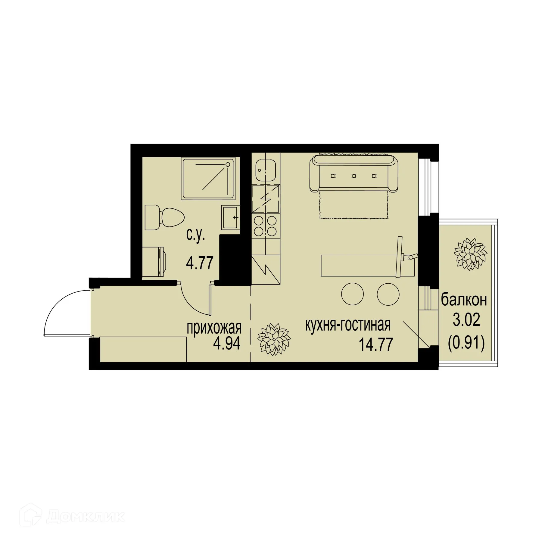 Планировка студии квартиры 25.39 м² в ЖК ID Murino III (Ай ди Мурино III), г. Мурино — фото 1