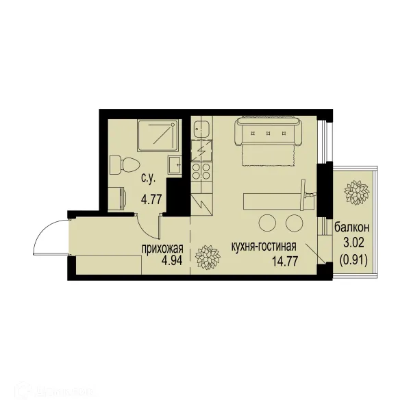 Планировка Студия в ЖК ID Murino III (Ай ди Мурино III)