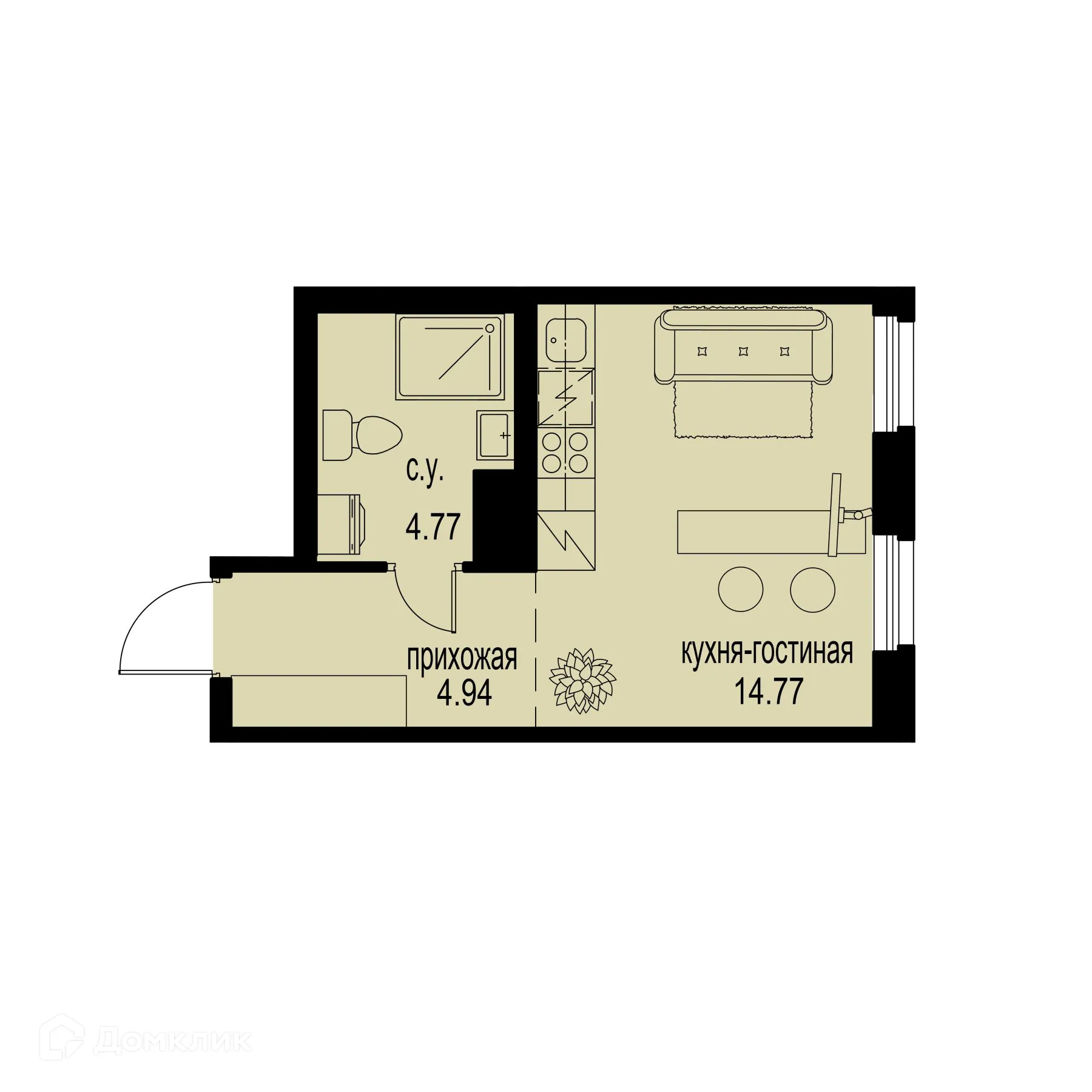 Планировка студии квартиры 24.48 м² в ЖК ID Murino III (Ай ди Мурино III), г. Мурино — фото 1