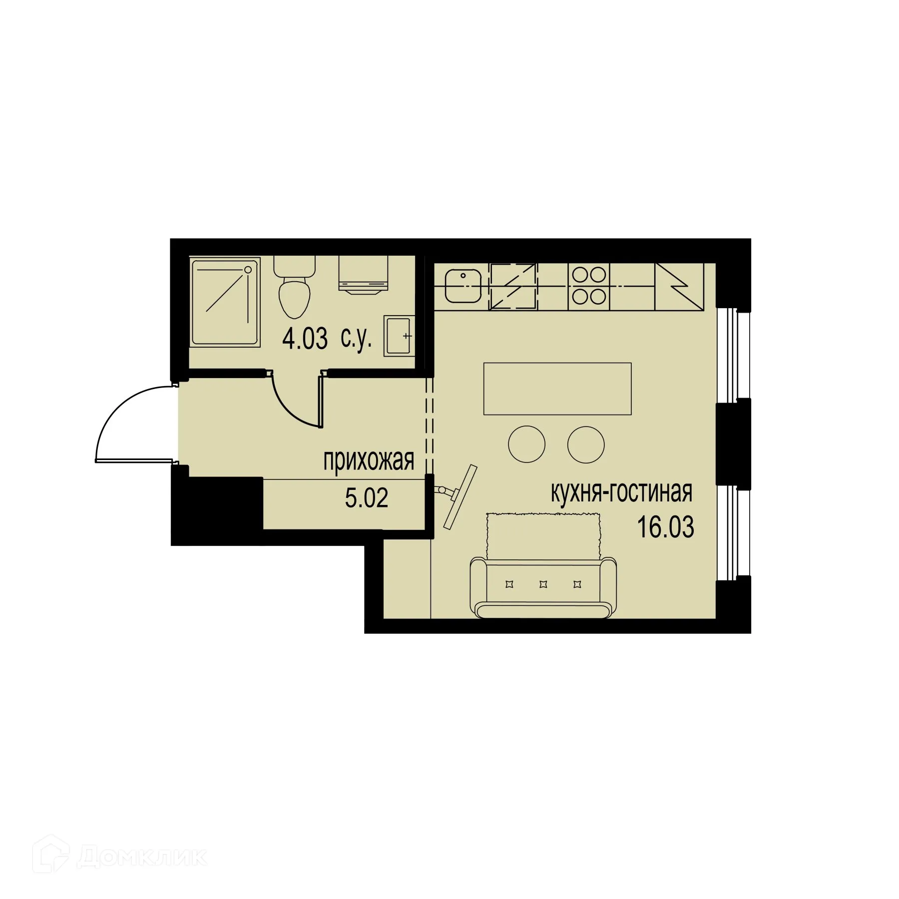 Планировка студии квартиры 25.08 м² в ЖК ID Murino III (Ай ди Мурино III), г. Мурино — фото 1