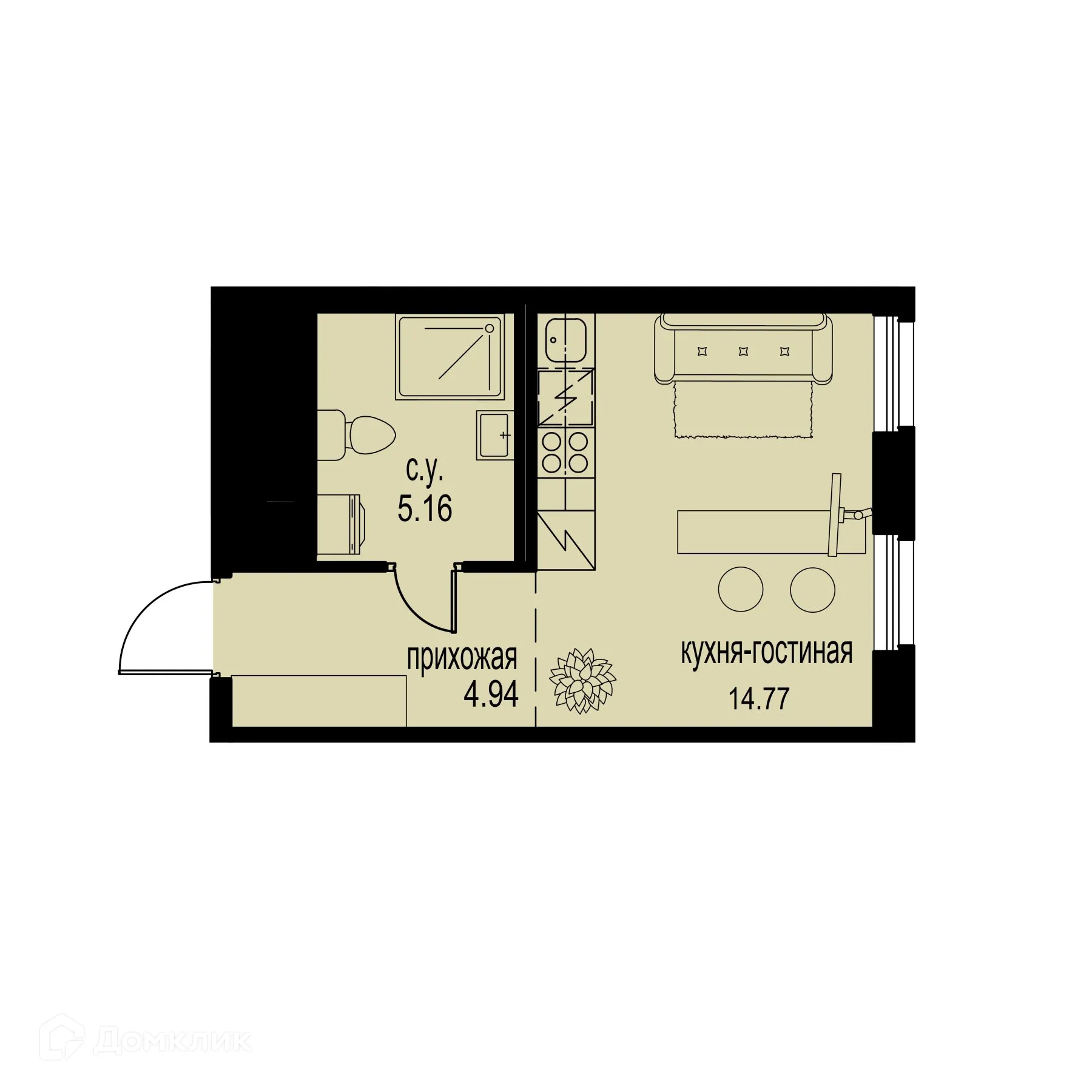 Планировка студии квартиры 24.87 м² в ЖК ID Murino III (Ай ди Мурино III), г. Мурино — фото 1