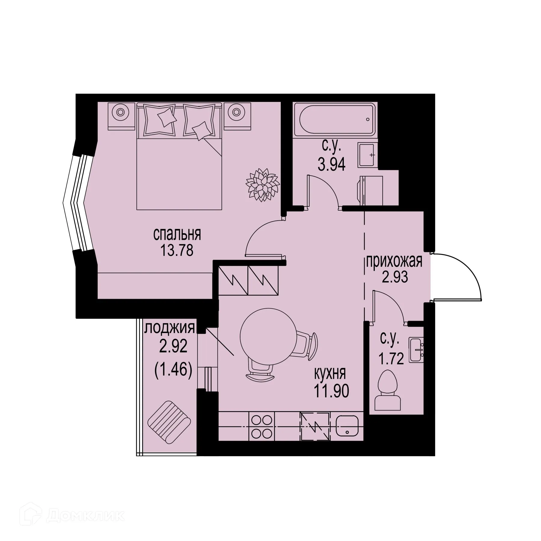 Планировка 1-комнатной квартиры 35.73 м² в ЖК ID Murino III (Ай ди Мурино III), г. Мурино — фото 1