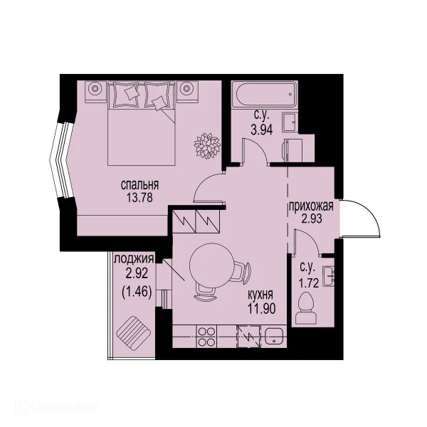 Планировка 1 комн. в ЖК ID Murino III (Ай ди Мурино III)