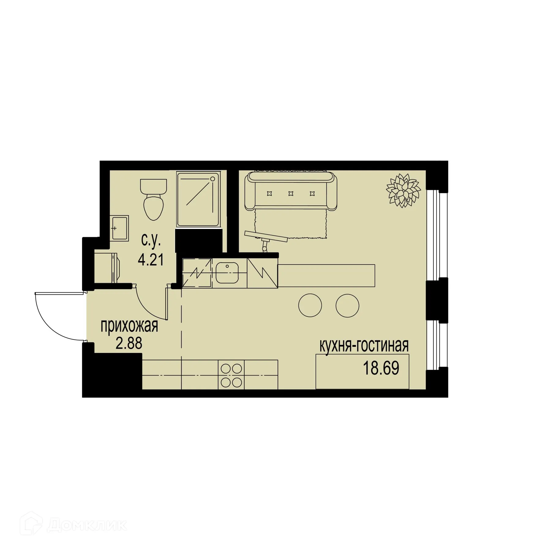 Планировка студии квартиры 25.78 м² в ЖК ID Murino III (Ай ди Мурино III), г. Мурино — фото 1