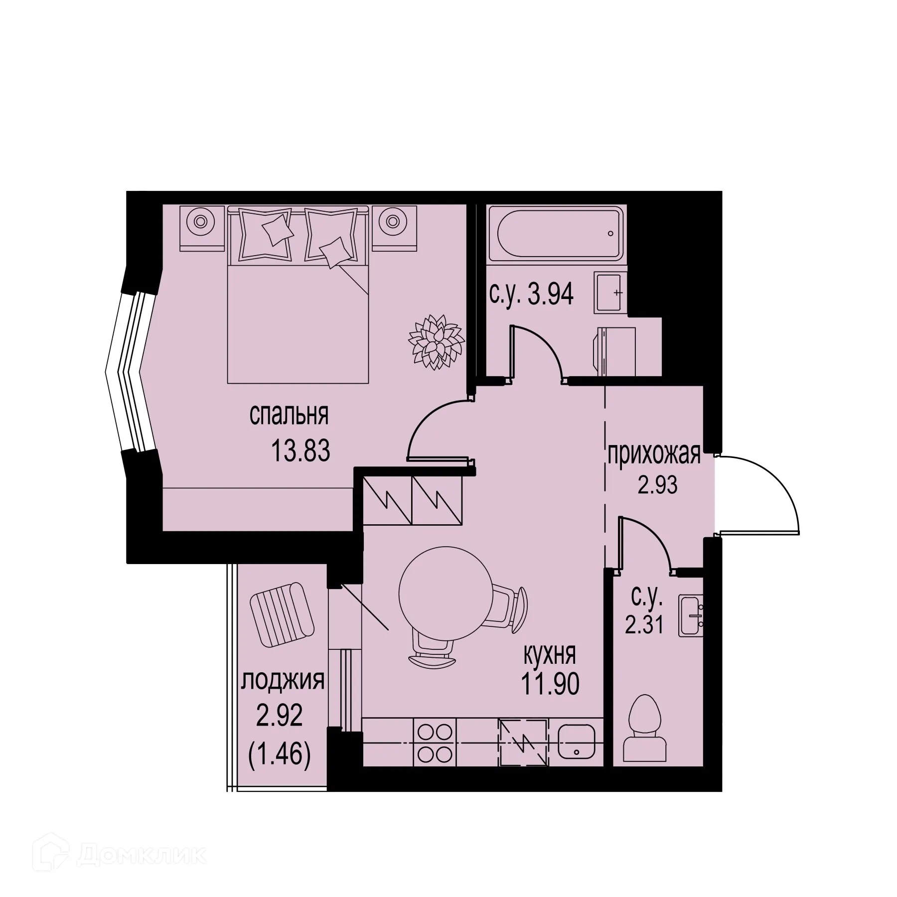 Планировка 1-комнатной квартиры 36.37 м² в ЖК ID Murino III (Ай ди Мурино III), г. Мурино — фото 1