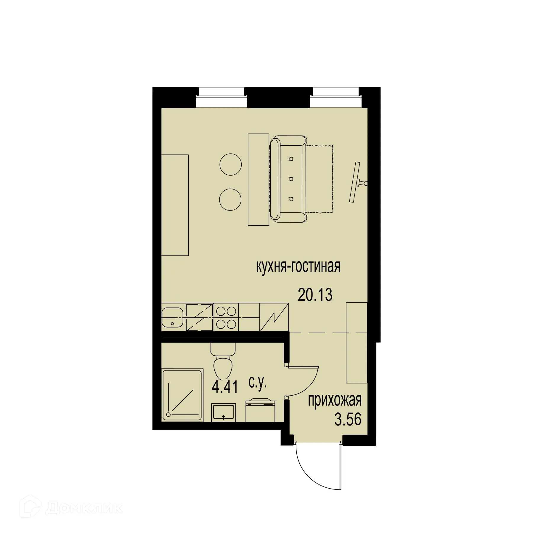 Планировка студии квартиры 28.1 м² в ЖК ID Murino III (Ай ди Мурино III), г. Мурино — фото 1