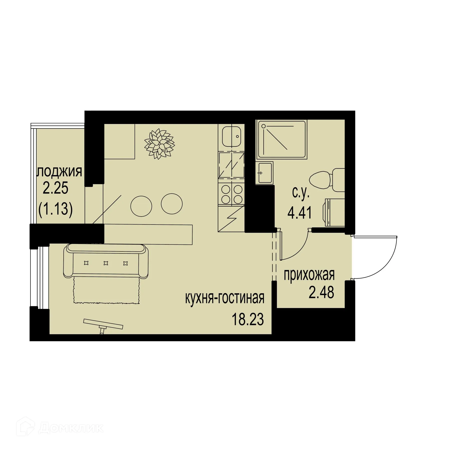 Планировка студии квартиры 26.25 м² в ЖК ID Murino III (Ай ди Мурино III), г. Мурино — фото 1