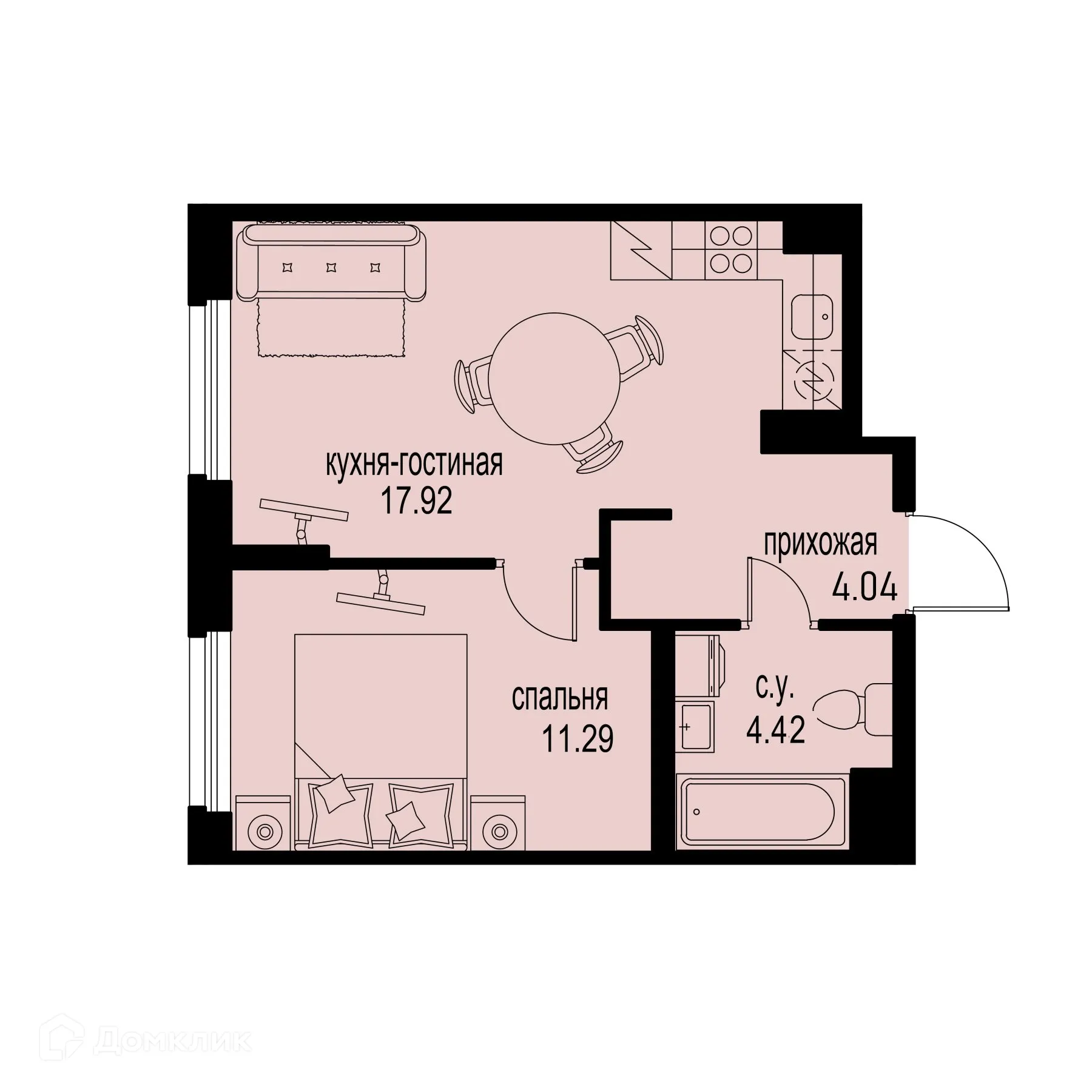 Планировка 1-комнатной квартиры 37.67 м² в ЖК ID Murino III (Ай ди Мурино III), г. Мурино — фото 1