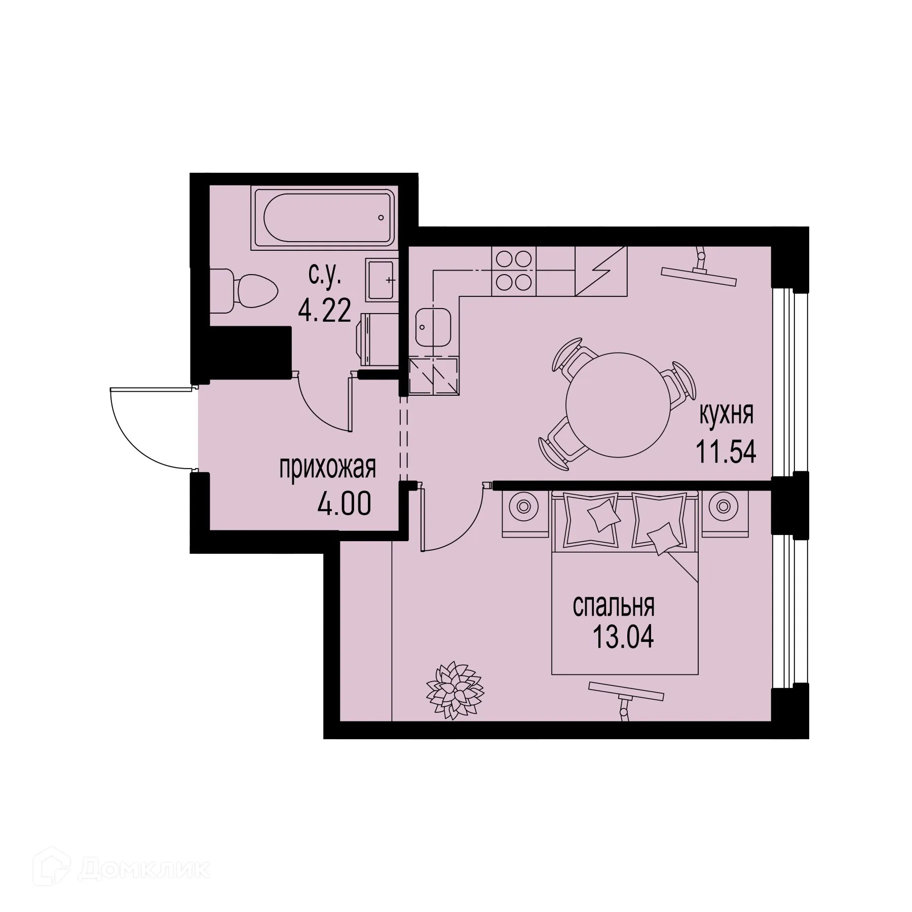 Планировка 1-комнатной квартиры 32.8 м² в ЖК ID Murino III (Ай ди Мурино III), г. Мурино — фото 1