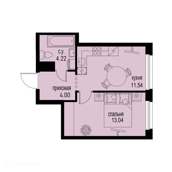 Планировка 1 комн. в ЖК ID Murino III (Ай ди Мурино III)
