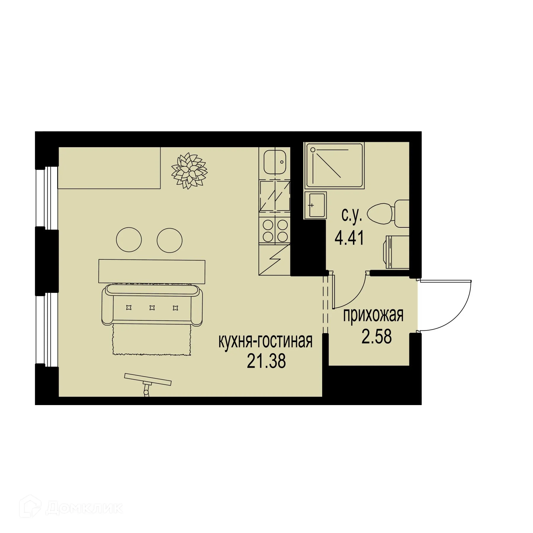 Планировка студии квартиры 28.37 м² в ЖК ID Murino III (Ай ди Мурино III), г. Мурино — фото 1