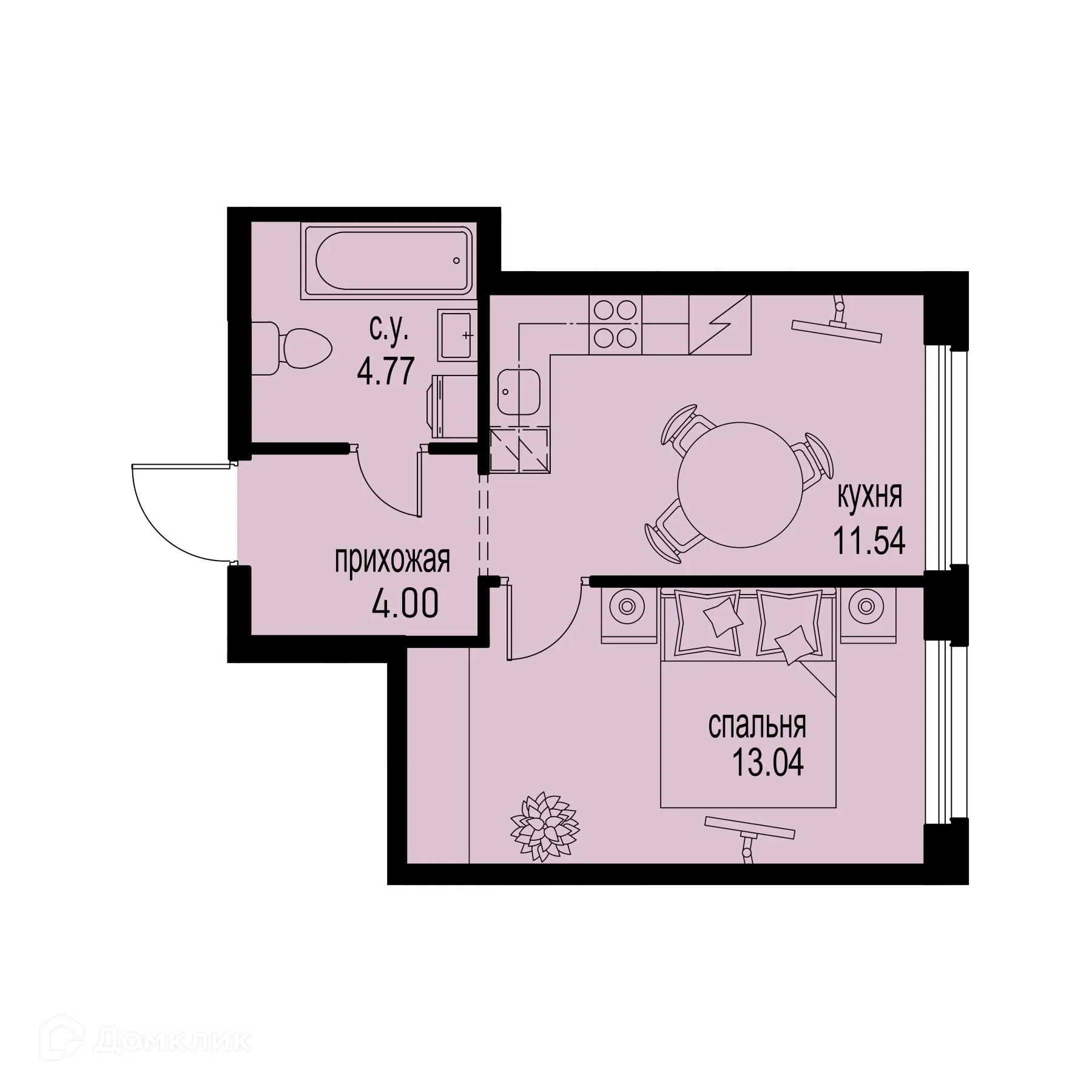 Планировка 1-комнатной квартиры 33.35 м² в ЖК ID Murino III (Ай ди Мурино III), г. Мурино — фото 1