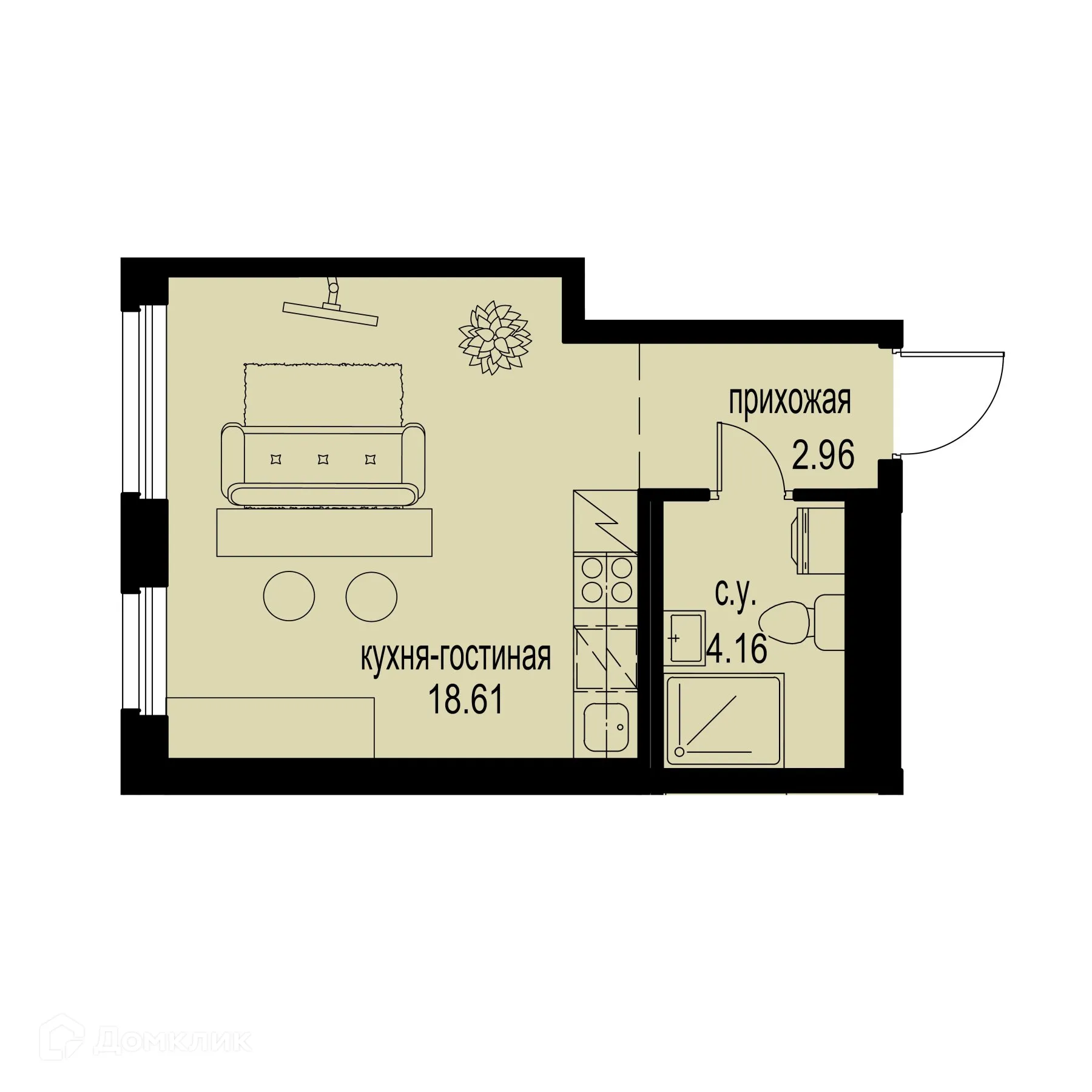 Планировка студии квартиры 25.73 м² в ЖК ID Murino III (Ай ди Мурино III), г. Мурино — фото 1