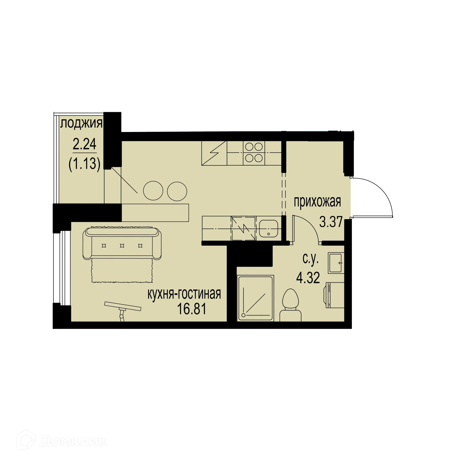 Планировка студии квартиры 25.63 м² в ЖК ID Murino III (Ай ди Мурино III), г. Мурино — фото 1