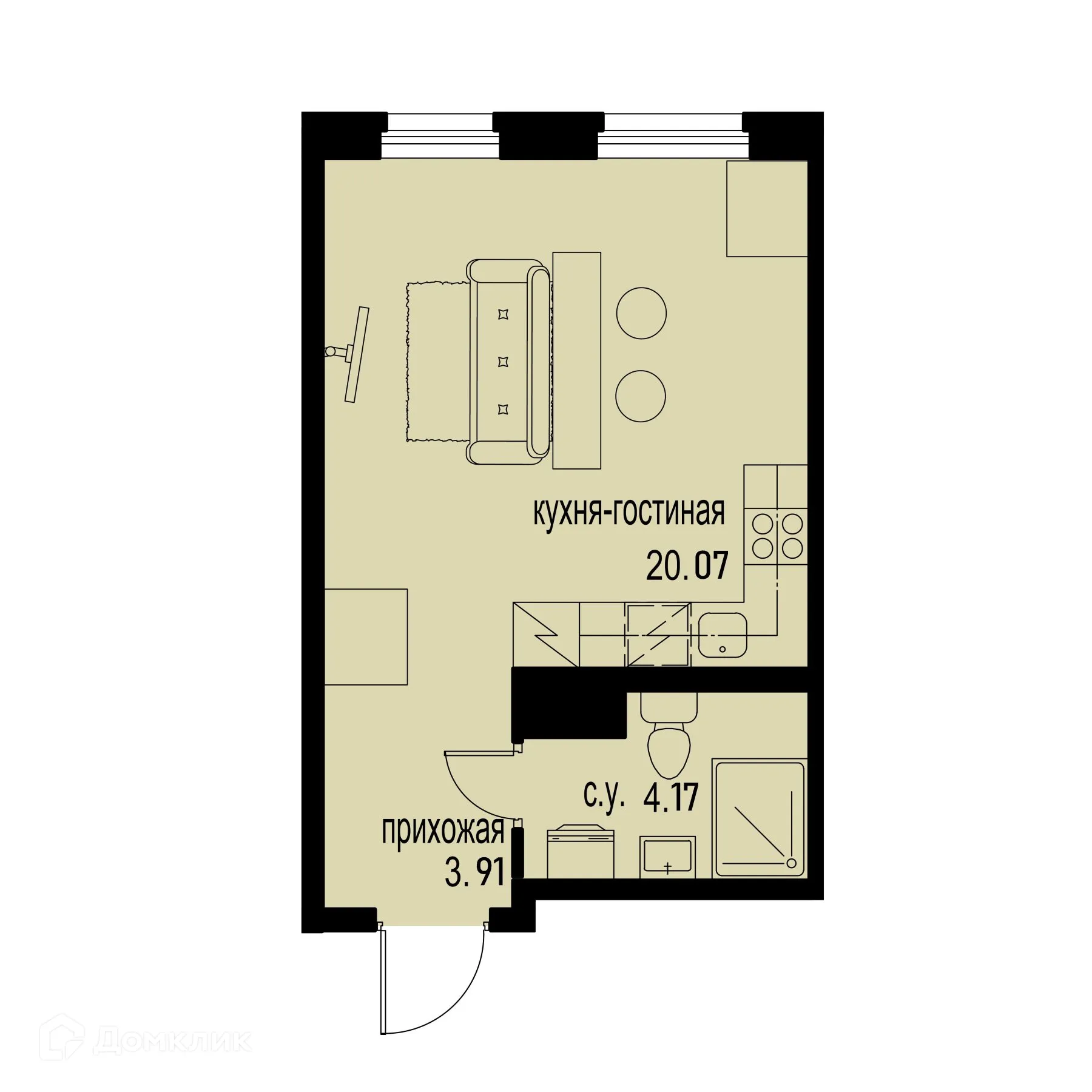 Планировка студии квартиры 28.15 м² в ЖК ID Murino III (Ай ди Мурино III), г. Мурино — фото 1