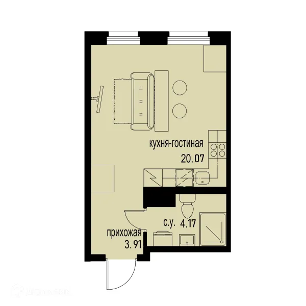 Планировка Студия в ЖК ID Murino III (Ай ди Мурино III)