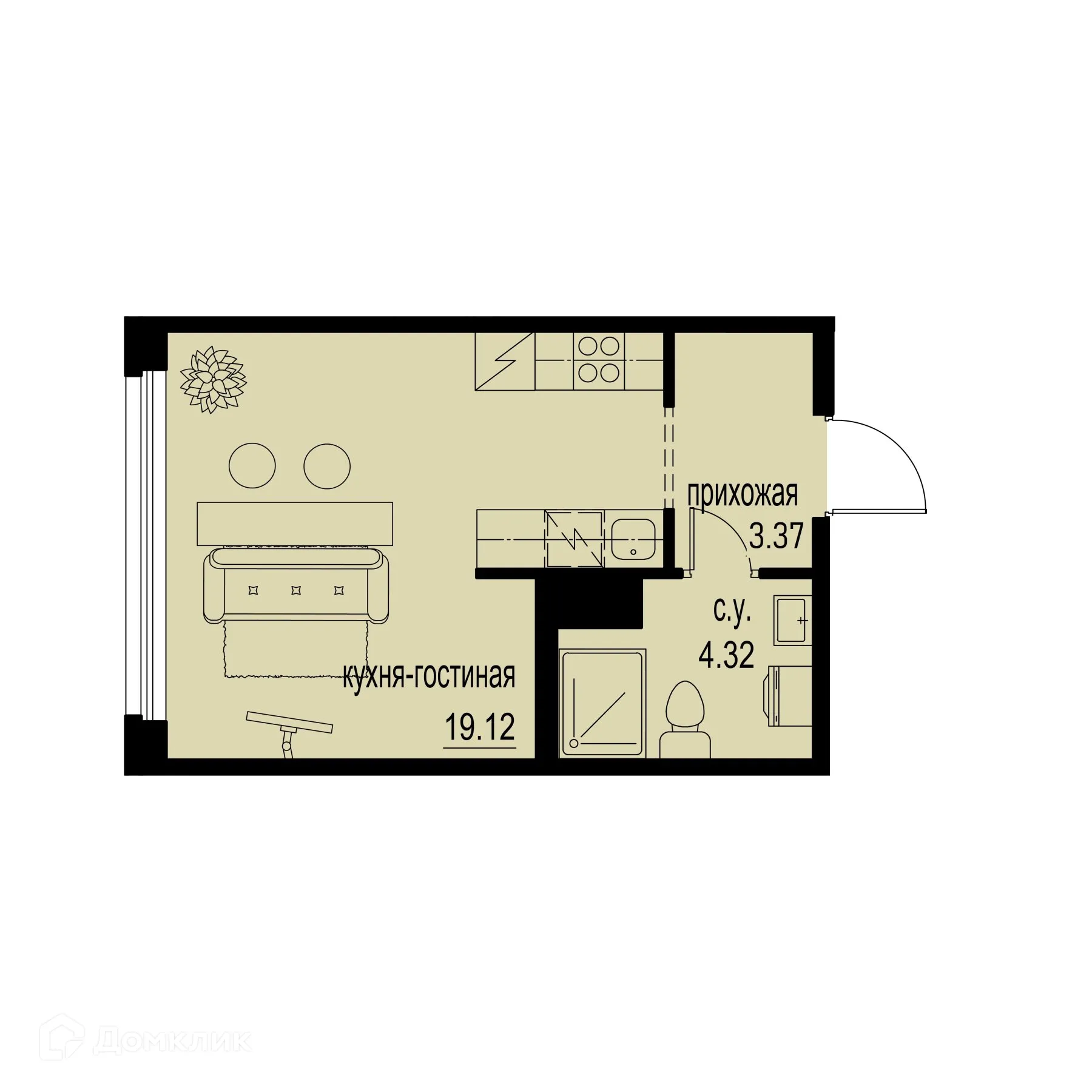 Планировка студии квартиры 26.81 м² в ЖК ID Murino III (Ай ди Мурино III), г. Мурино — фото 1