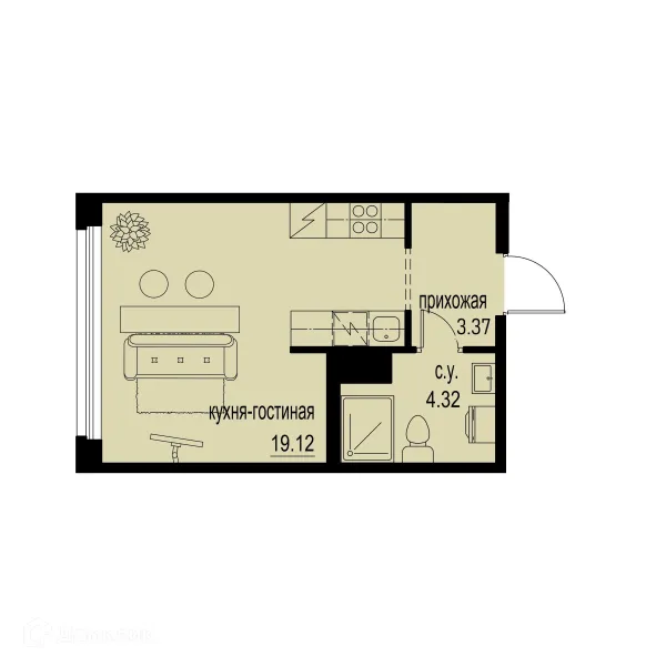 Планировка Студия в ЖК ID Murino III (Ай ди Мурино III)