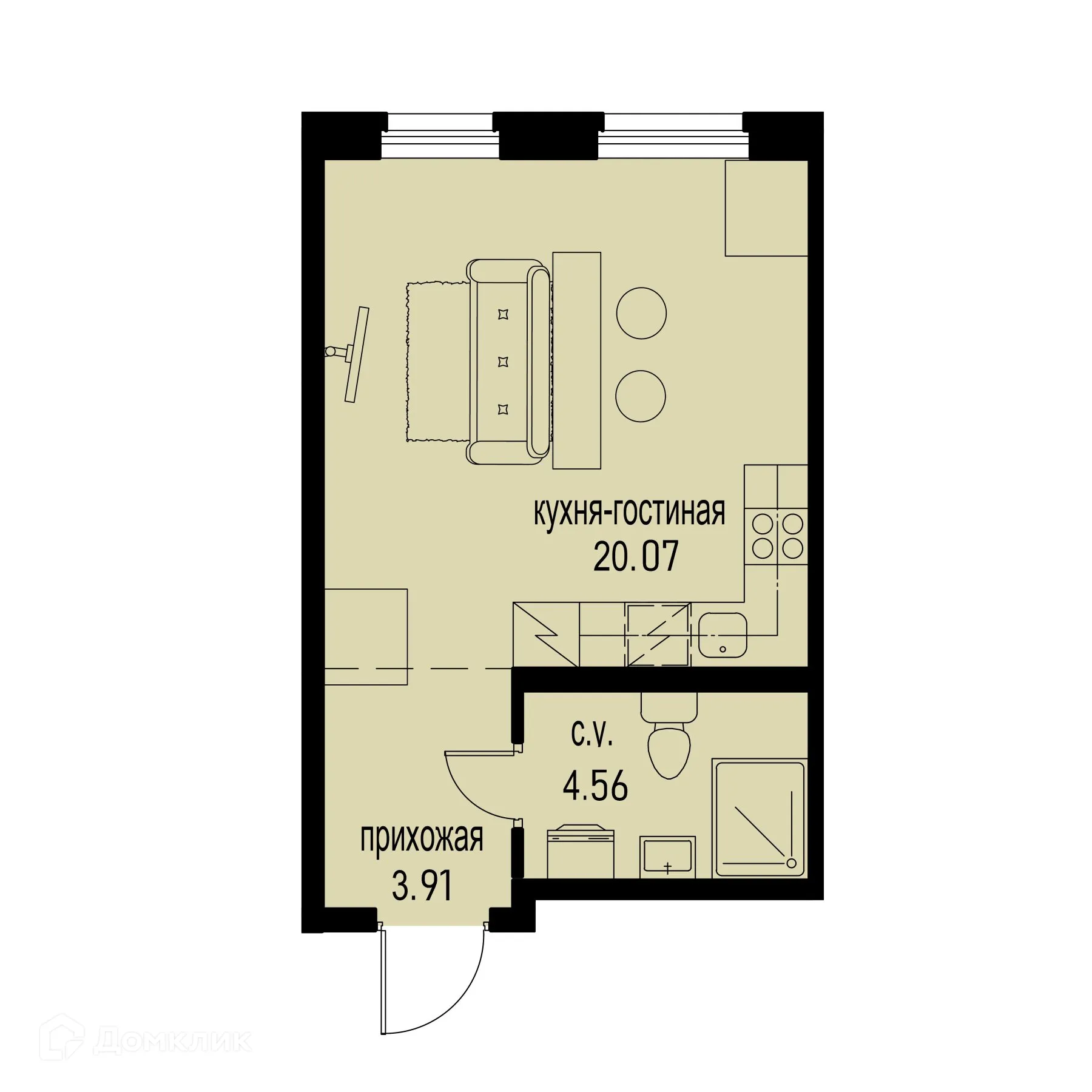 Планировка студии квартиры 28.54 м² в ЖК ID Murino III (Ай ди Мурино III), г. Мурино — фото 1