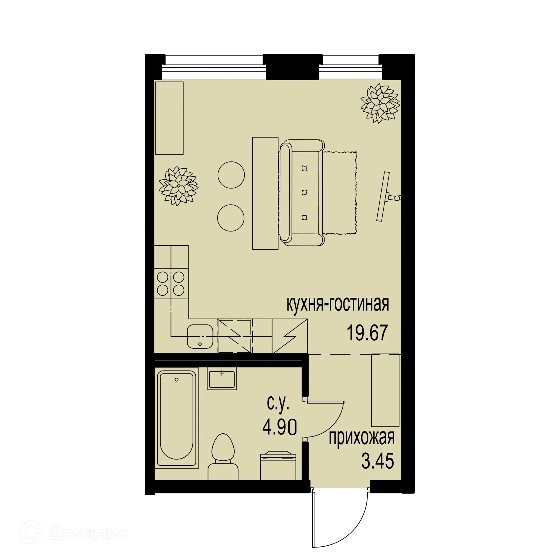 Планировка студии квартиры 28.02 м² в ЖК ID Murino III (Ай ди Мурино III), г. Мурино — фото 1