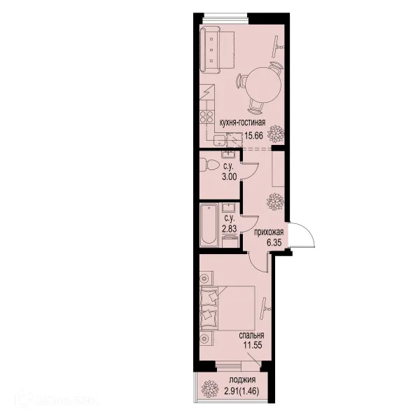 Планировка 1 комн. в ЖК ID Murino III (Ай ди Мурино III)
