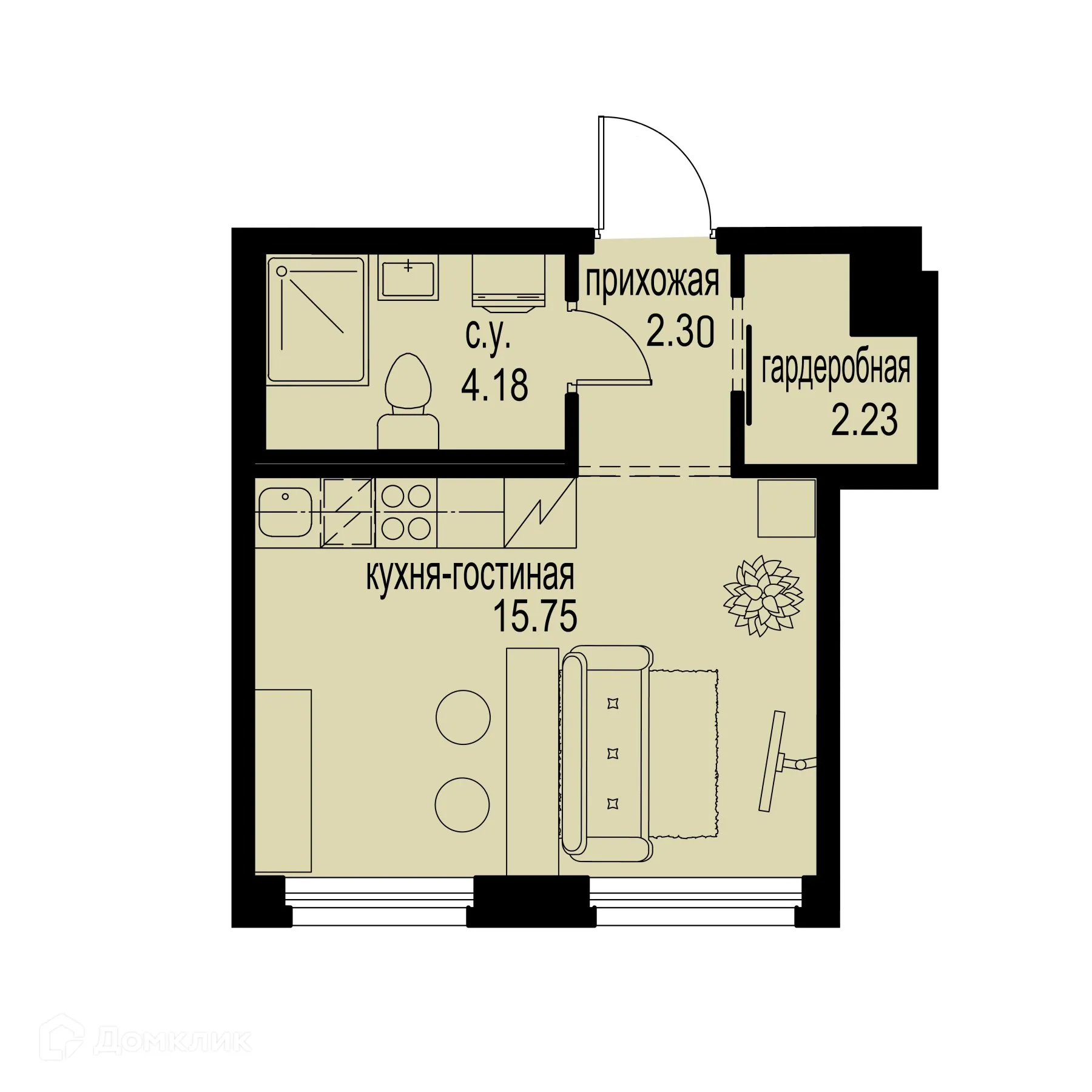 Планировка студии квартиры 24.46 м² в ЖК ID Murino III (Ай ди Мурино III), г. Мурино — фото 1