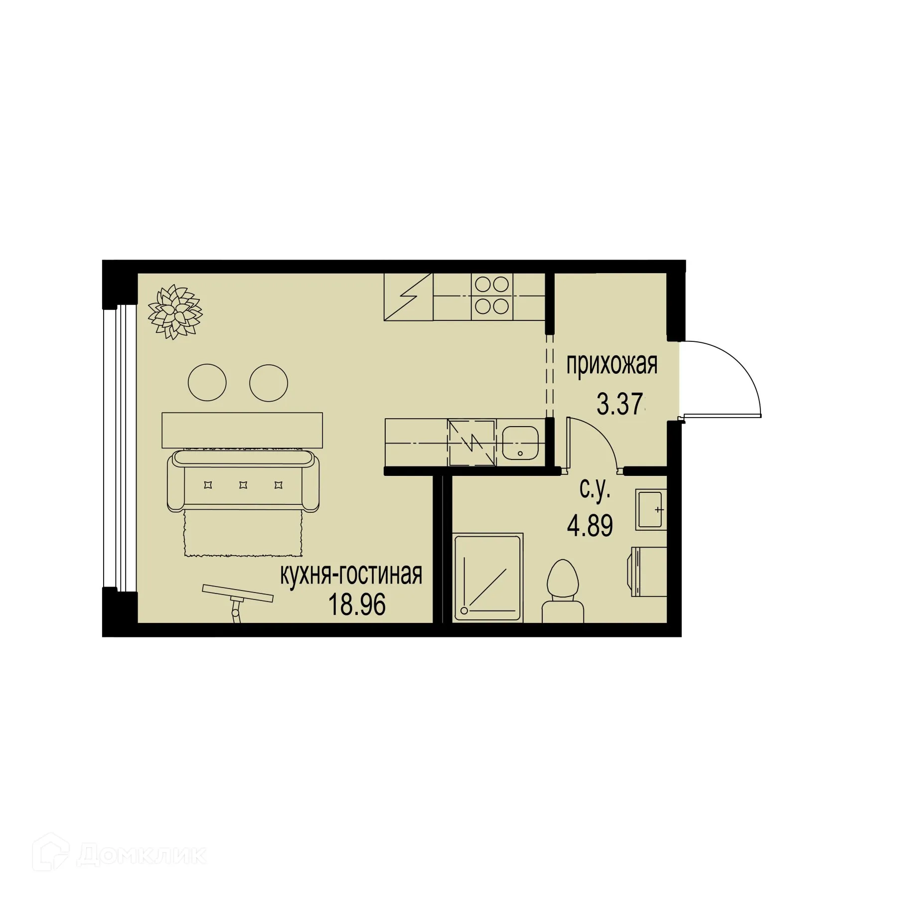 Планировка студии квартиры 27.22 м² в ЖК ID Murino III (Ай ди Мурино III), г. Мурино — фото 1