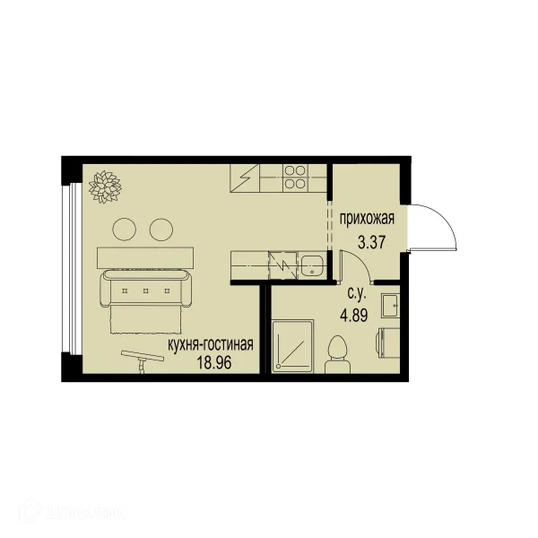 Планировка Студия в ЖК ID Murino III (Ай ди Мурино III)