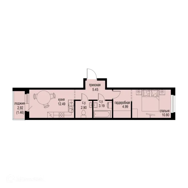 Планировка 1 комн. в ЖК ID Murino III (Ай ди Мурино III)