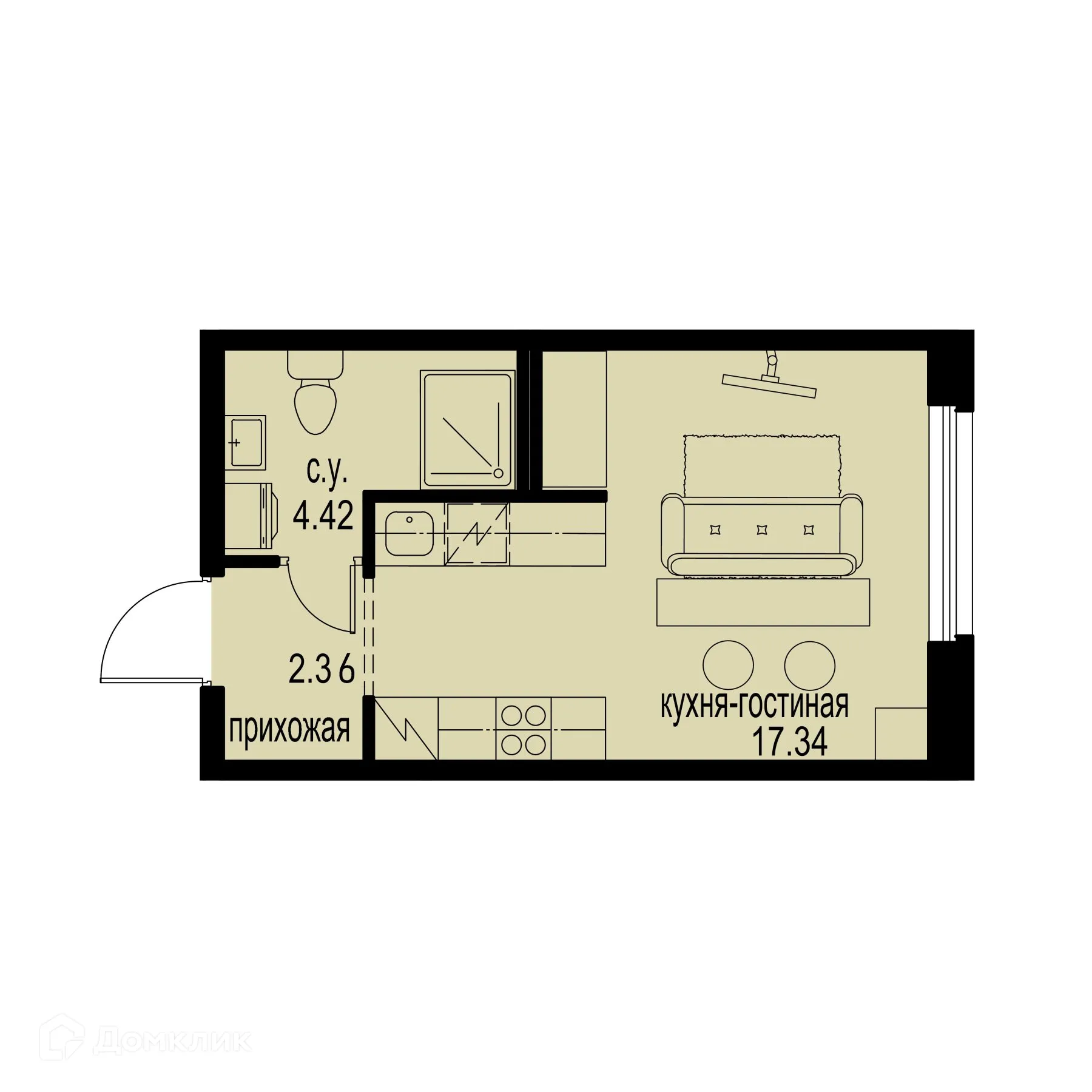 Планировка студии квартиры 24.12 м² в ЖК ID Murino III (Ай ди Мурино III), г. Мурино — фото 1