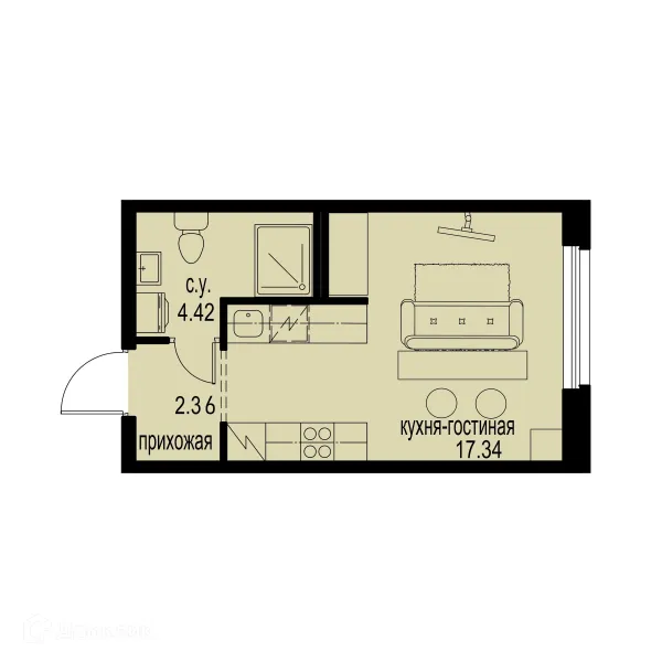 Планировка Студия в ЖК ID Murino III (Ай ди Мурино III)