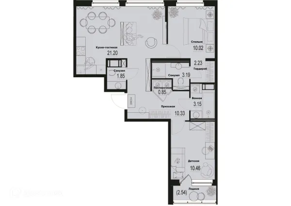 Планировка 2 комн. в ЖК ID Murino III (Ай ди Мурино III)