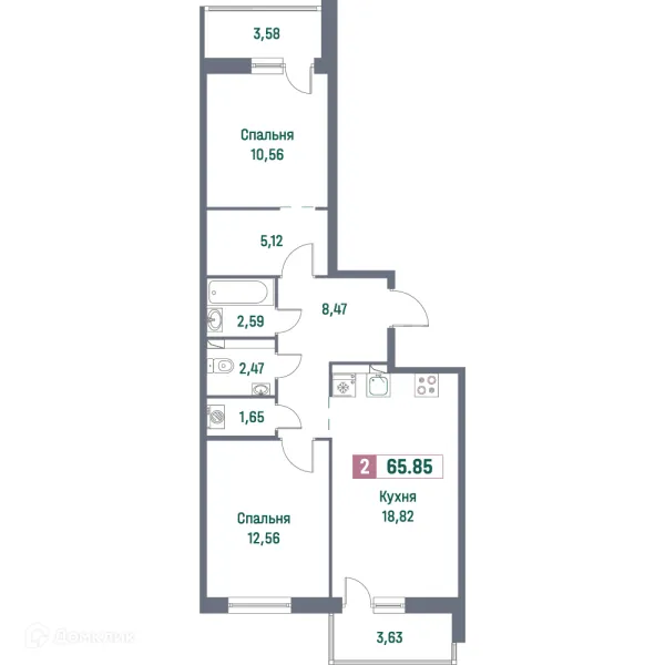 Планировка 2 комн. в ЖК "Фотограф"