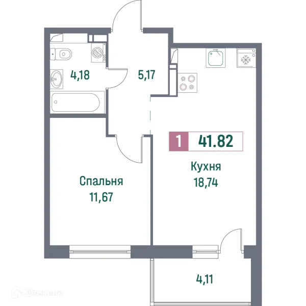 Планировка 1 комн. в ЖК "Фотограф"