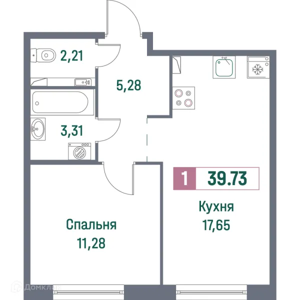 Планировка 1 комн. в ЖК "Фотограф"